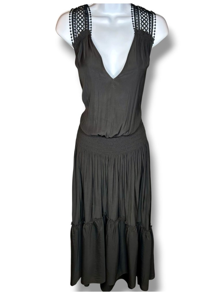 Ramy Brook Samantha Black Maxi Dress Tiered Sleeveless Party Summer